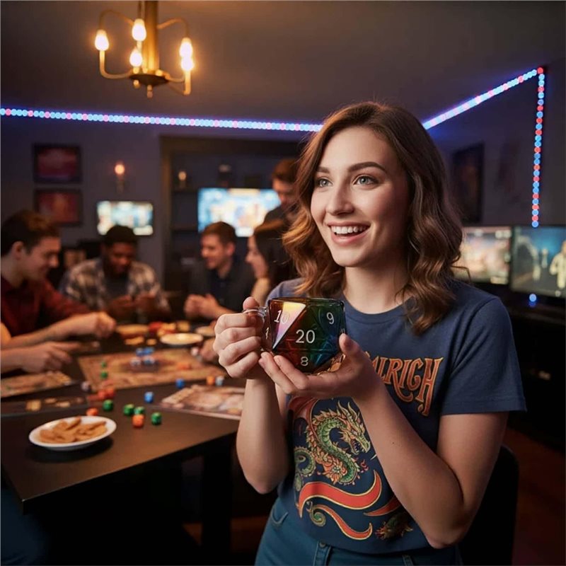 ABHU Rainbow D20 Dice Mug Copo - Board Game Heat avaliação e preço